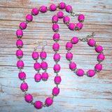 Magenta Acrylic Beaded Handcrafted Necklace Bracelet and Earring Set