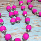 Magenta Acrylic Beaded Handcrafted Necklace Bracelet and Earring Set