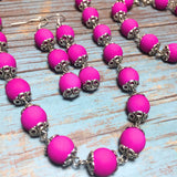 Magenta Acrylic Beaded Handcrafted Necklace Bracelet and Earring Set