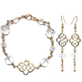 Celtic Knot Set Light Gold Clear Glass Bracelet and Earrings