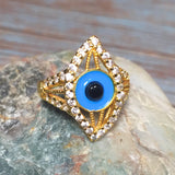 Evil Eye Rhinestone Yellow Gold Filled Ring