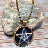 Bronze Pentagram Glass Dome Pendant Chain Necklace