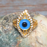 Evil Eye Rhinestone Yellow Gold Filled Ring