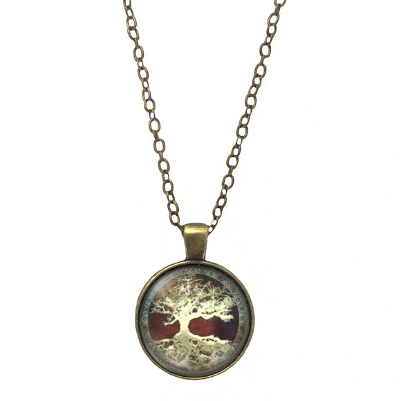 Bronze Tree of Life Glass Dome Chain Necklace