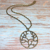 Bronze Tree Outline Pendant Chain Necklace