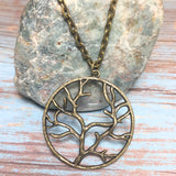 Bronze Tree Outline Pendant Chain Necklace