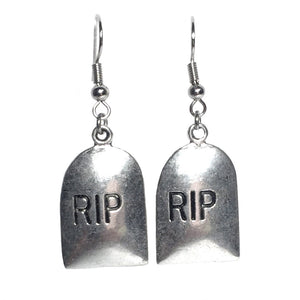 RIP Tombsone Antiqued Silver Charm Earrings