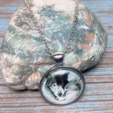 Loving Wolves Glass Dome Chain Necklace 