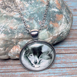 Loving Wolves Glass Dome Chain Necklace 