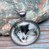 Loving Wolves Glass Dome Chain Necklace 