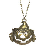 Large Bronze Jack-O'-Lantern Pendant on Chain Necklace