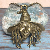 Large Bronze Halloween Creepy Witch Pendant Chain Necklace