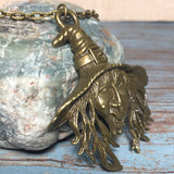 Large Bronze Halloween Creepy Witch Pendant Chain Necklace