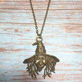 Large Bronze Halloween Creepy Witch Pendant Chain Necklace