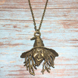 Large Bronze Halloween Creepy Witch Pendant Chain Necklace