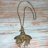 Large Bronze Halloween Creepy Witch Pendant Chain Necklace