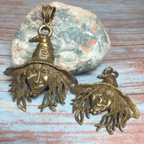 Large Bronze Creepy Witch Halloween Pendant