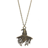 Large Bronze Halloween Creepy Witch Pendant Chain Necklace