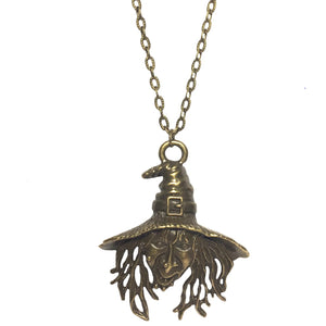 Large Bronze Halloween Creepy Witch Pendant Chain Necklace