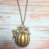 Large Bronze Pumpkin Pendant Chain Necklace