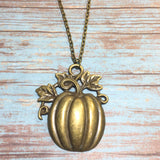 Large Bronze Pumpkin Pendant Chain Necklace