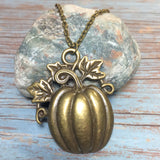 Large Bronze Pumpkin Pendant Chain Necklace