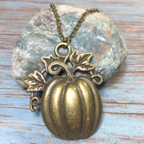 Large Bronze Pumpkin Pendant Chain Necklace