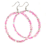 Pink Crackle Glass Beaded Handmade Large Hoop Earrings