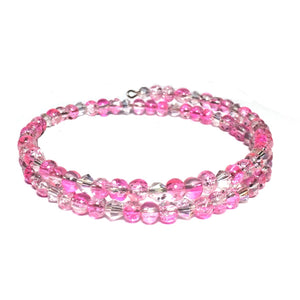 Pink Crackle Glass Layered Handmade Bangle Bracelet