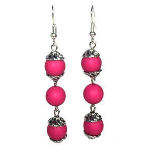 Fuchsia Beaded Acrylic Handmade Earrings