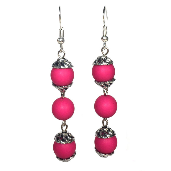 Fuchsia Beaded Acrylic Handmade Earrings