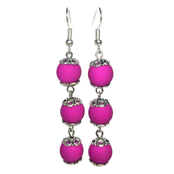 Magenta Acrylic Beaded Handcrafted Earrings