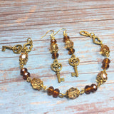 Celtic Triskelion Antiqued Gold Earth Handmade Bracelet Earring Jewelry Set