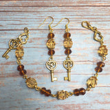 Celtic Triskelion Antiqued Gold Earth Handmade Bracelet Earring Jewelry Set