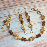 Celtic Triskelion Antiqued Gold Earth Handmade Bracelet Earring Jewelry Set