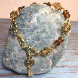 Celtic Triskelion Key Antiqued Gold Earth Beaded Handmade Bracelet