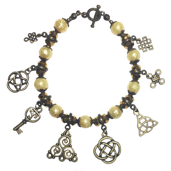 Bronze Golden Beaded Handcrafted Celtic Charm Bracelet