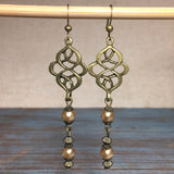 Celtic Knot Bronze Khaki Glass Beaded Handmade Earrings