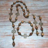 Bronze and Brown Three Piece Celtic Cross Knot Handmade Jewelry Set Necklace Bracelet Earrings