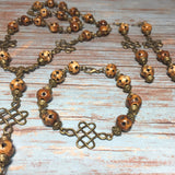 Bronze and Brown Three Piece Celtic Cross Knot Handmade Jewelry Set Necklace Bracelet Earrings