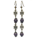 Bronze knot purple glass beaded handcrafted bracelet earring jewelry set