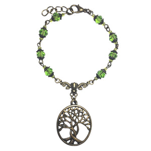 Tree of Life Bronze Green Glass Crystal Handcrafted Bracelet