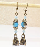 Bronze Blue Glass Crystal Handcrafted Earrings