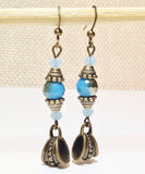 Bronze Blue Glass Crystal Handcrafted Earrings