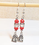 Red Glass Crystal Antiqued Silver Beaded Handcrafted Earrings