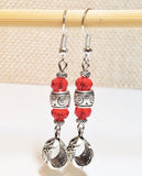 Red Glass Crystal Antiqued Silver Beaded Handcrafted Earrings