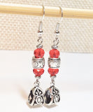 Red Glass Crystal Antiqued Silver Beaded Handcrafted Earrings