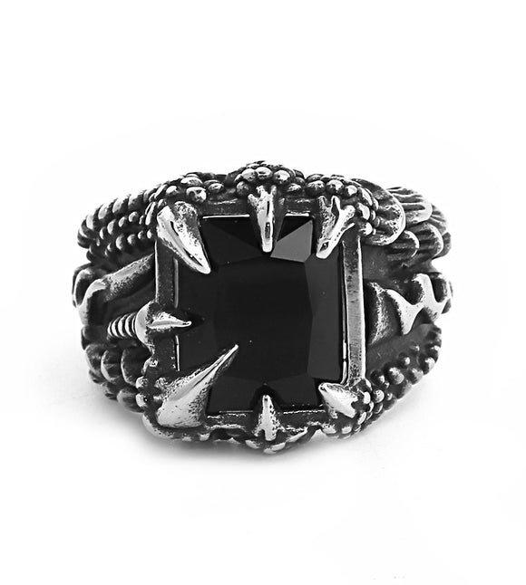 Men's Black Stone Claw Biker Ring Stainless Steel