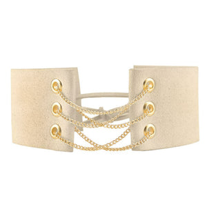 Cream Velvet & Golden Chain Fashion Choker Necklace