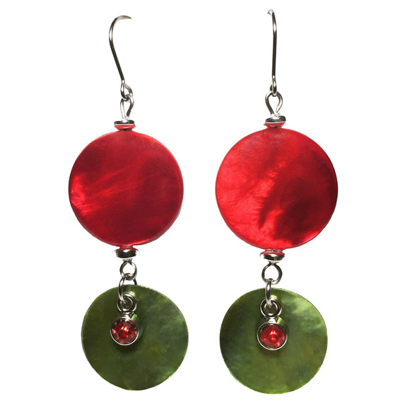 Red & Green Seashell Handcrafted Earrings